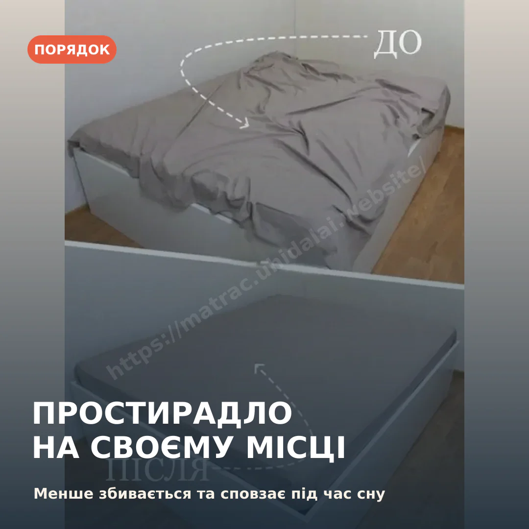 Простирадло до та після фіксації тримачами